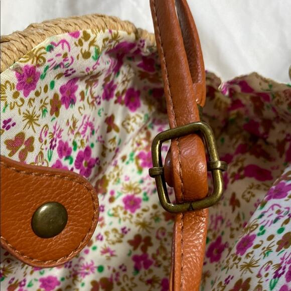 Source Unknown Brown Faux Leather Basket Weave Crossbody Bag Picnic Purse 8x6x2” - Picture 11 of 11